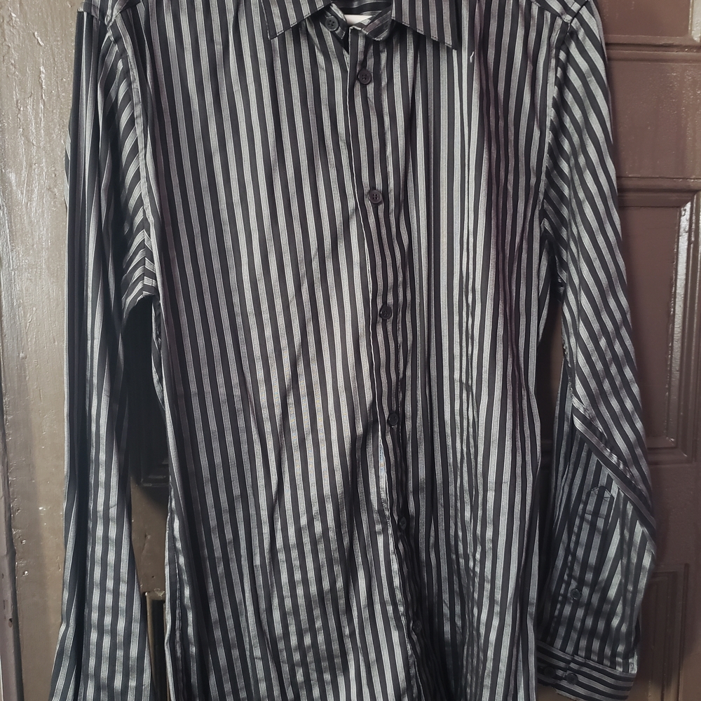 H&M Black and Gray Striped Men's Shirt